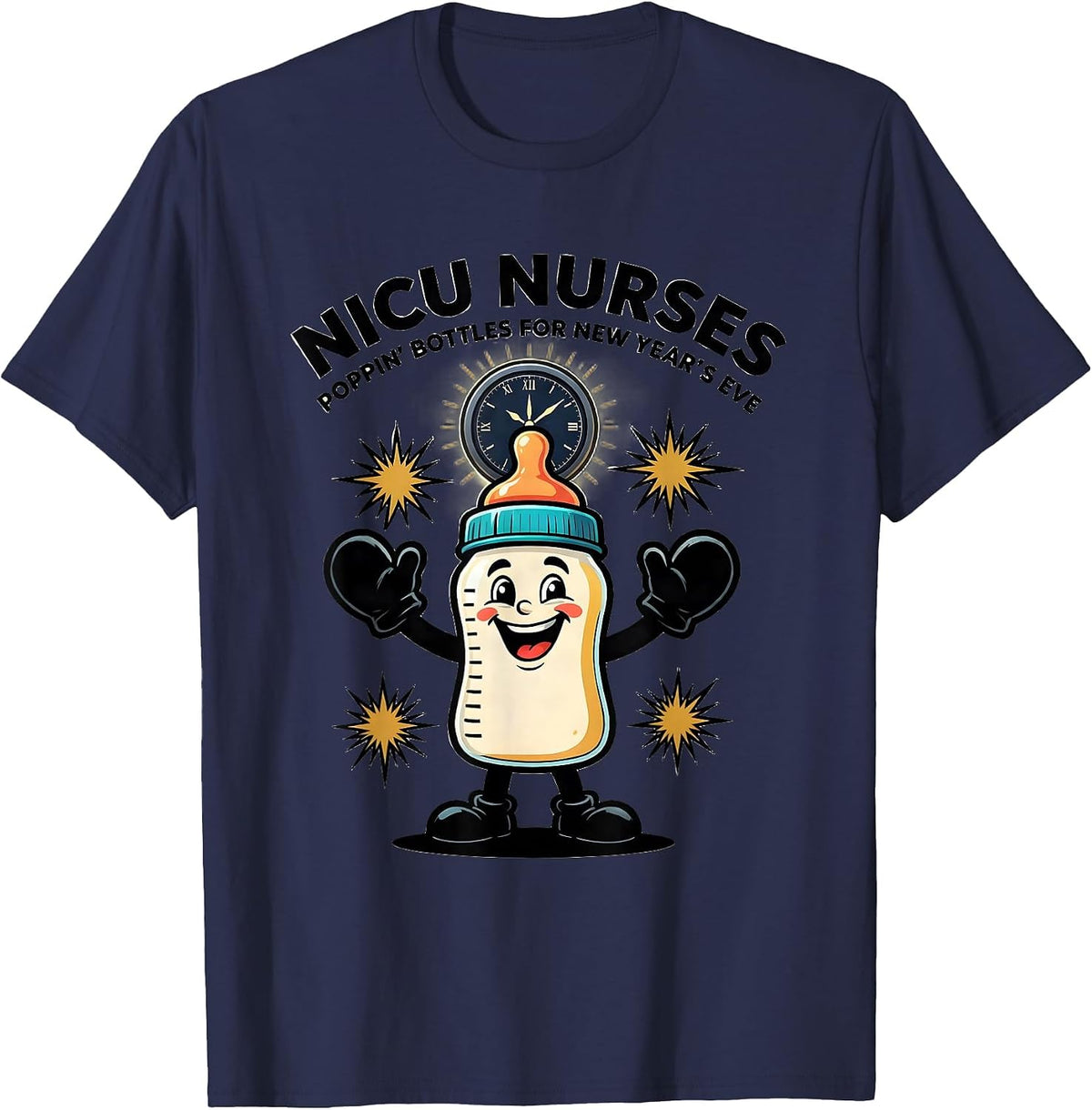 NICU Nurses Poppin' Bottles For New Year's Eve Humor T-Shirt - Navy Blue