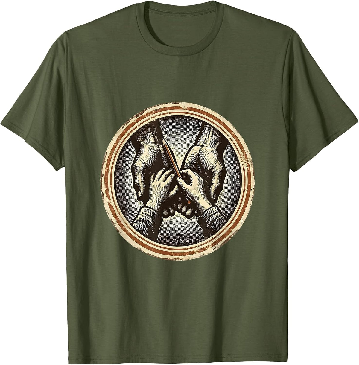 Sped Teacher Guiding Hands Writing Illustration T-Shirt - Olive Green