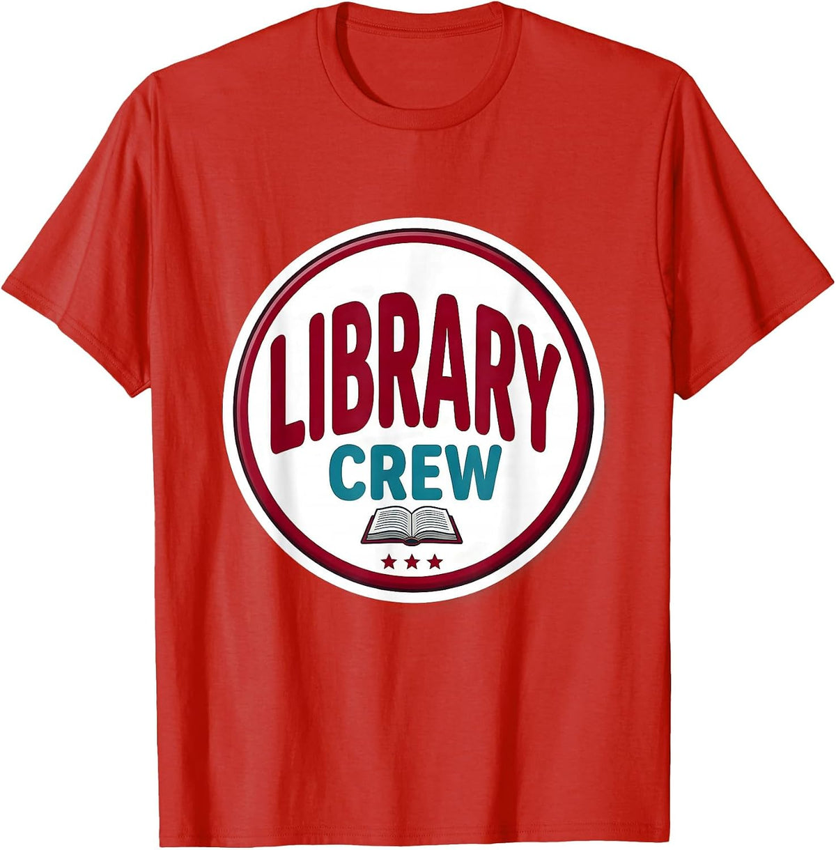 Men's Library Crew Sticker Funny Teacher Team Back To School T-Shirt - Red