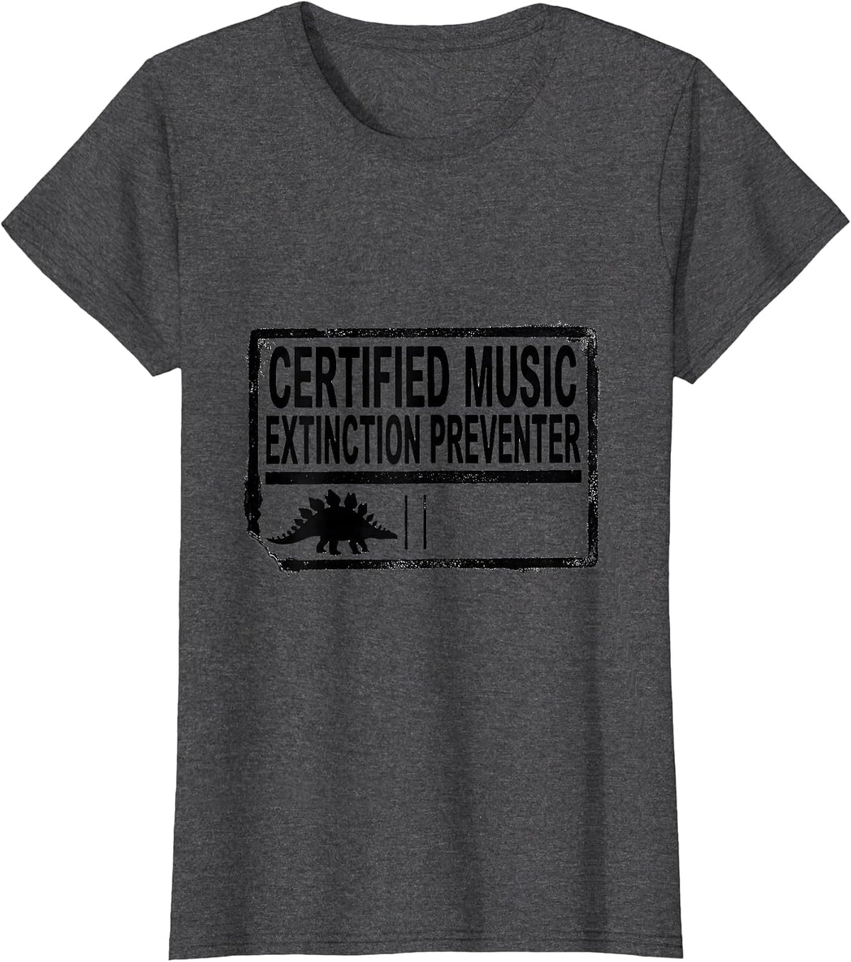 Women's Certified Music Extinction Preventer Rubber Stamp Teacher T-Shirt - Dark Heather Grey