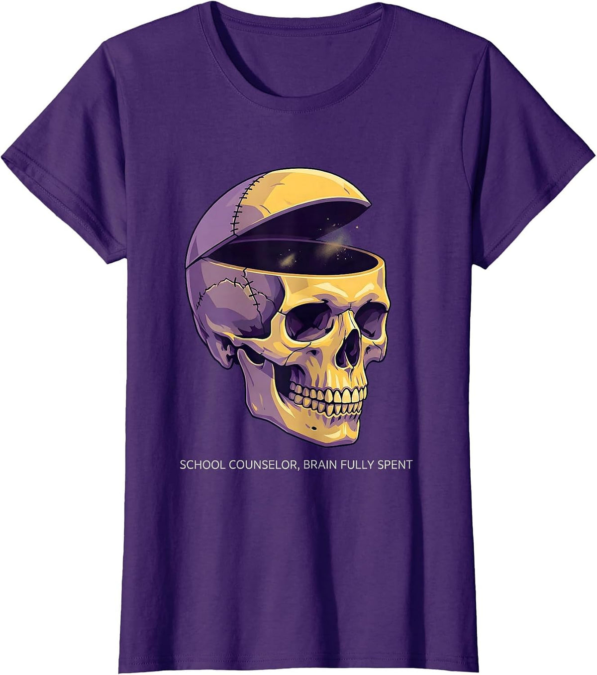 Women's School Counselor Brain Fully Spent Funny Zombie Teacher T-Shirt - Purple