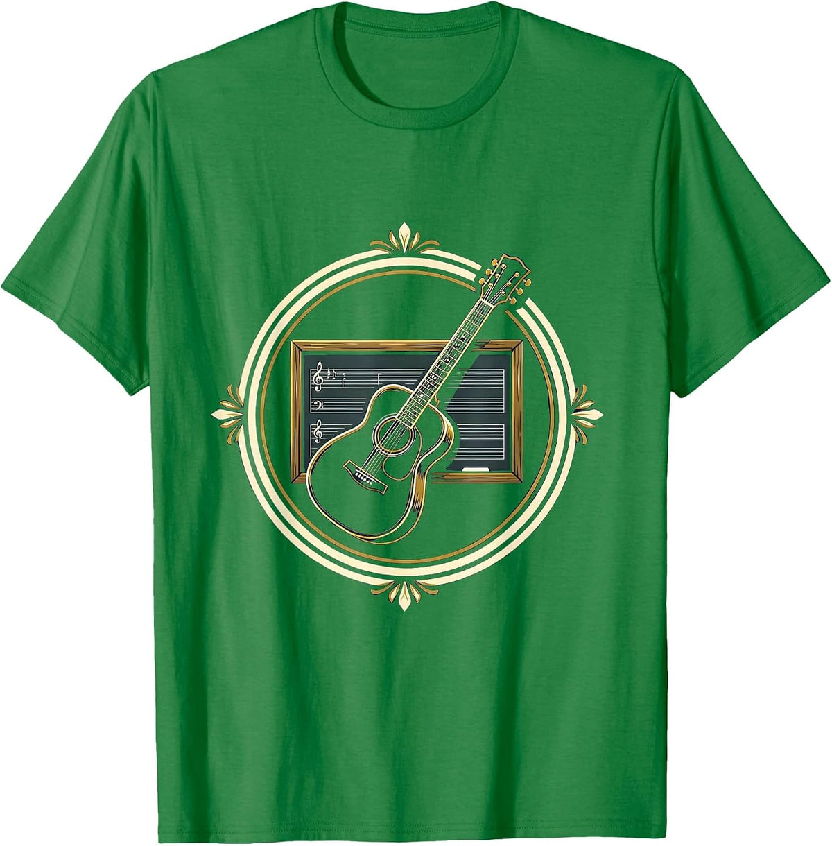 Men's Acoustic Guitar Chalkboard Music Teacher Gift T-Shirt - Kelly Green