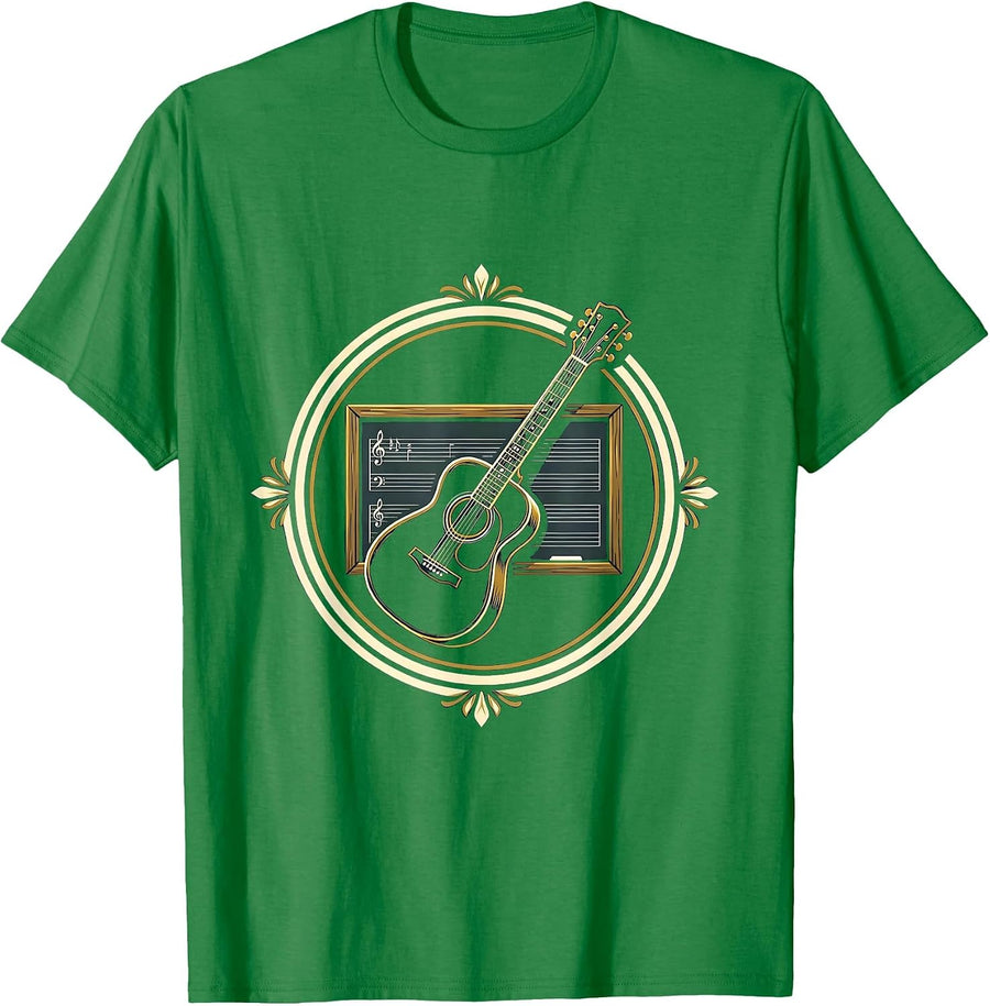 Men's Acoustic Guitar Chalkboard Music Teacher Gift T-Shirt - Kelly Green