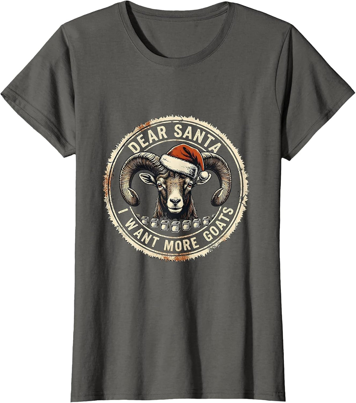Women's Dear Santa, I Want More Goats Funny Goat Lover Christmas T-Shirt - Asphalt Grey