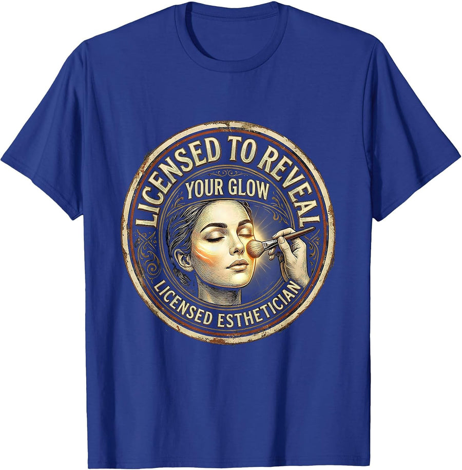 Licensed To Reveal Your Glow Vintage Esthetician Skincare T-Shirt - Royal Blue