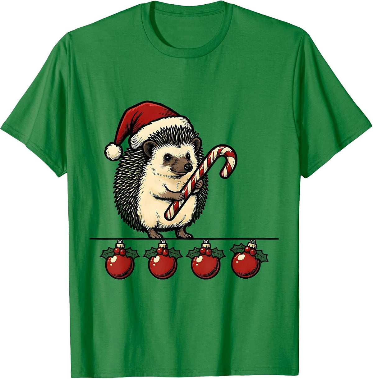 Men's Cheerful Hedgehog Holiday Pajama Family Matching Fun T-Shirt - Kelly Green