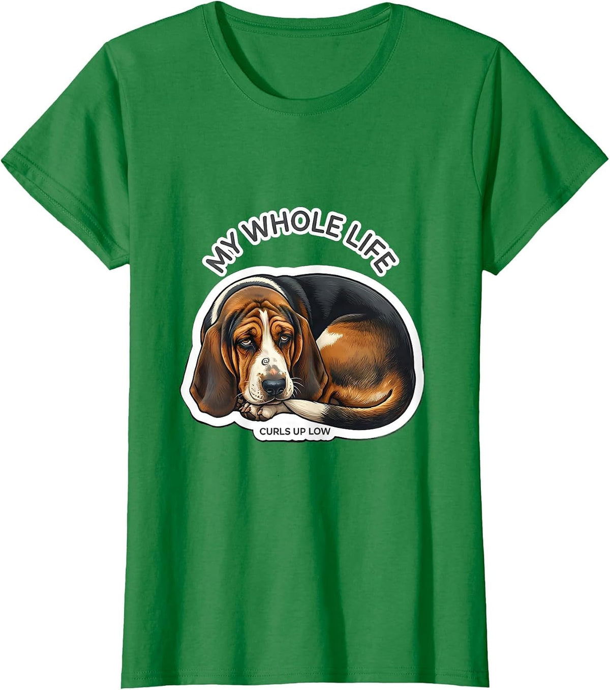 Women's My Whole Life Curls Up Low Funny Basset Hound Dog Lover Gift T-Shirt - Kelly Green