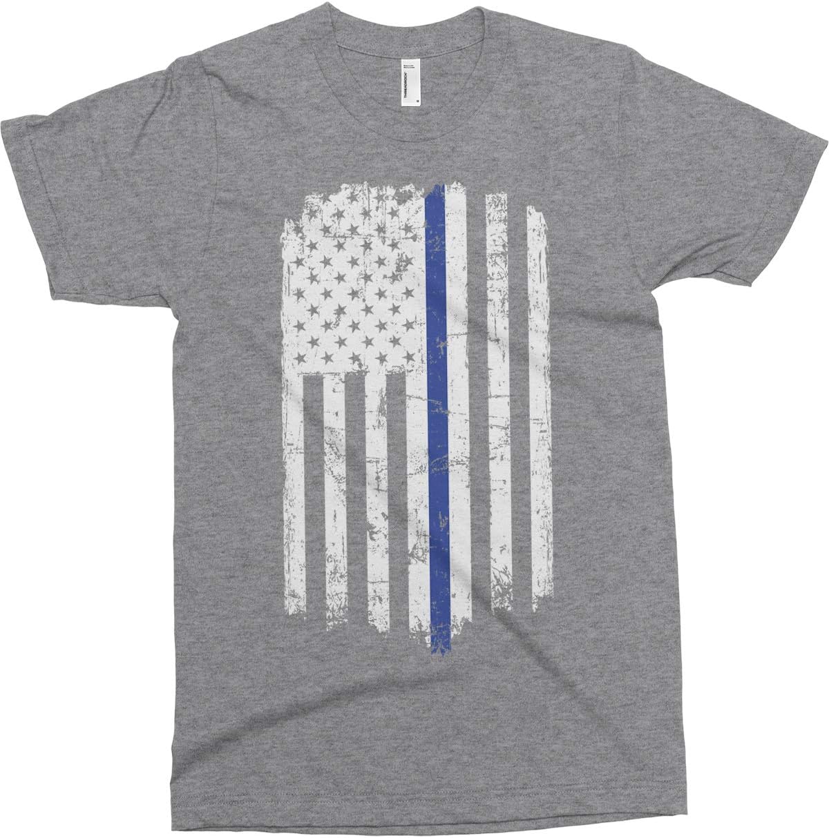 Threadrock Men's Blue Line Police American Flag T-Shirt - Sport Gray
