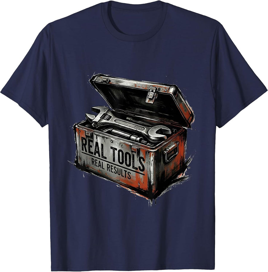 Real Tools Real Results Mechanic Design T-Shirt - Navy Blue