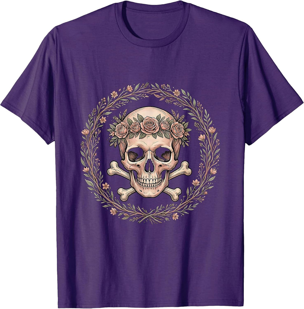 Men's Crowned Skull Crossbones Bold Gothic Art Design T-Shirt - Purple