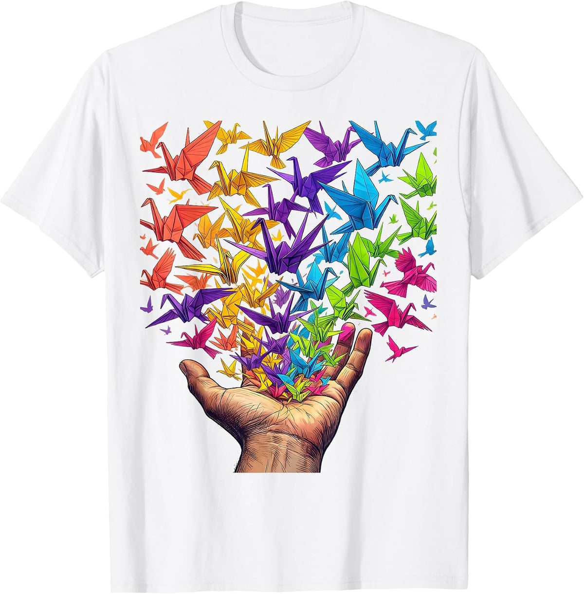 Men's Neurodiversity Hand Releasing Paper Birds Design T-Shirt - White