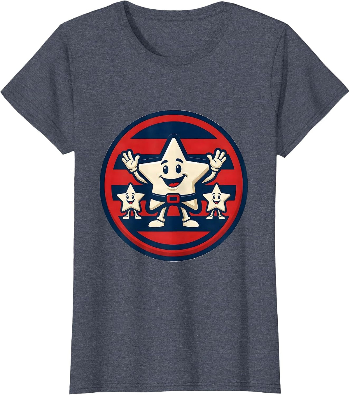Women's Sealed Star Family Badge Patriotic Americana Labor Day T-Shirt - Heather Blue