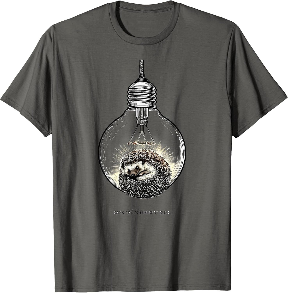 Basking In The Best Bulb Cute Hedgehog Christmas Novelty T-Shirt - Asphalt Grey