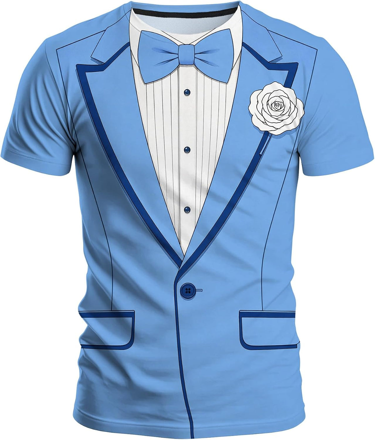 Men’s 3D Suit Print T-Shirt, Funny Realistic Costume Graphic Tee - Blue Dress-05