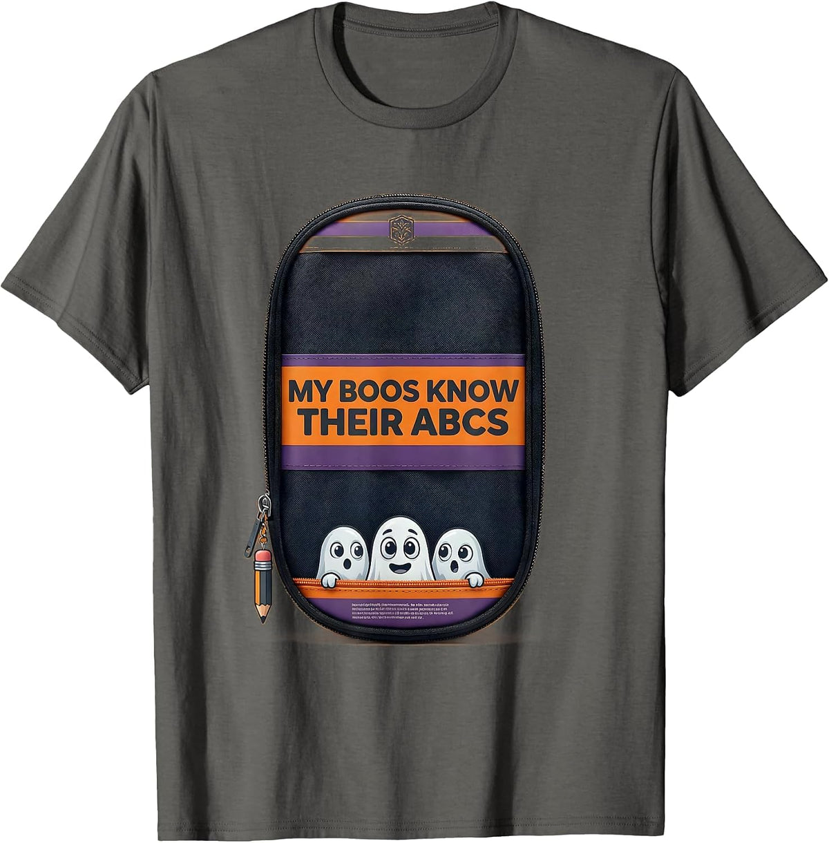 Men's My Boos Know Their ABCs Funny Teacher Ghost Halloween T-Shirt - Asphalt Grey