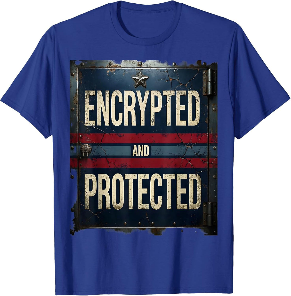 Men's Encrypted and Protected Cybersecurity Graphic Design T-Shirt - Royal Blue
