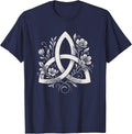 Celtic Knot Triquetra Druid Floral Flowers Pagan Symbol Art T-Shirt - Navy Blue