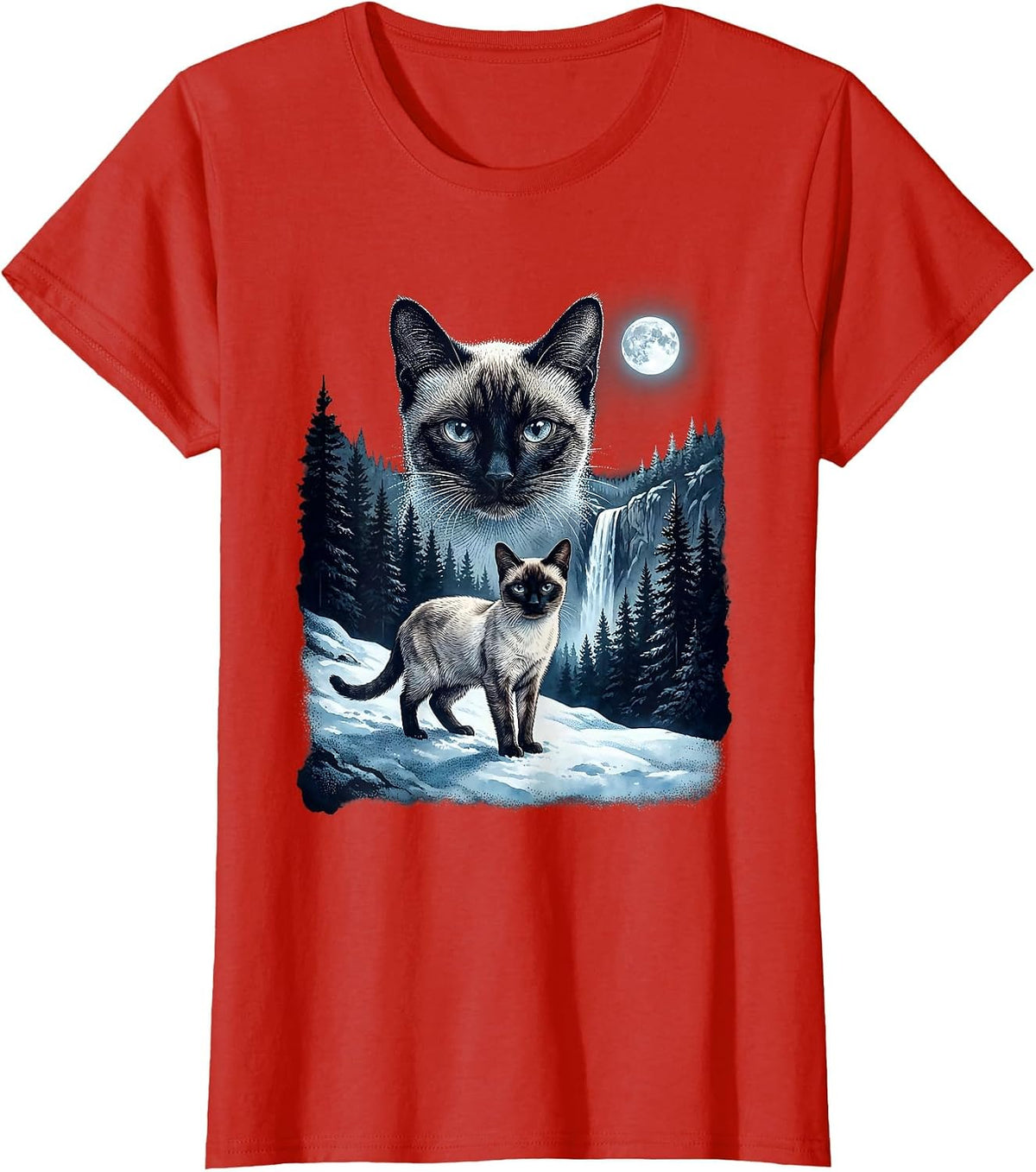 Siamese Cat Moonlit Ridge 90's Retro T-Shirt - Red