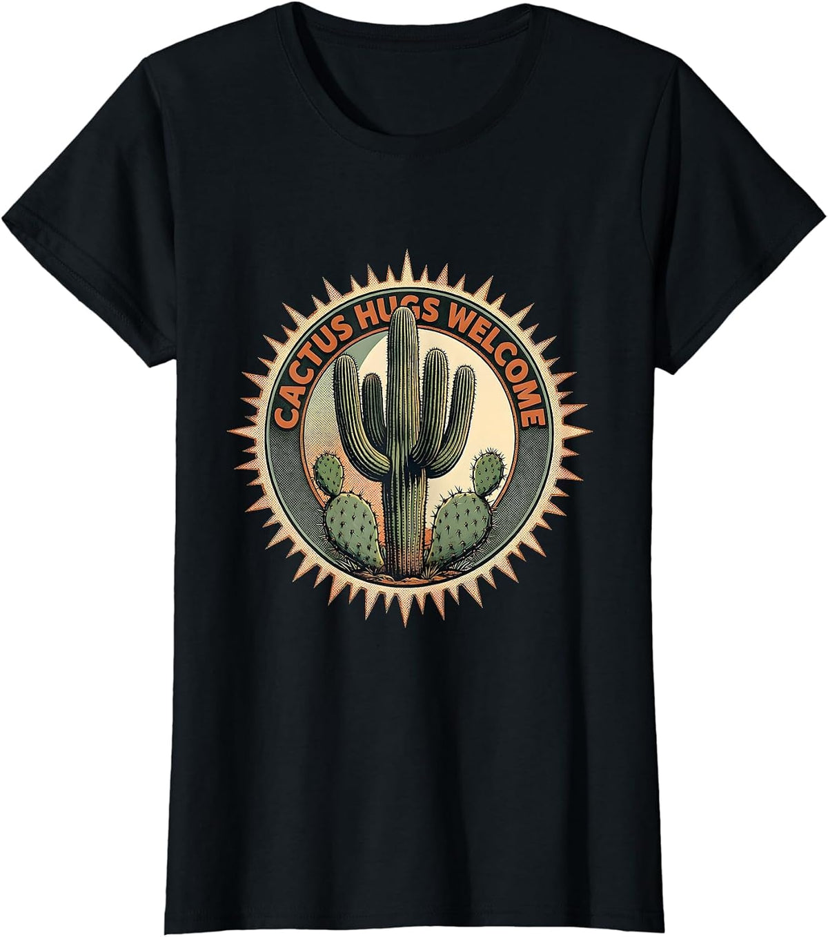 Cactus Hugs Welcome Mexico Desert Design T-Shirt - Black