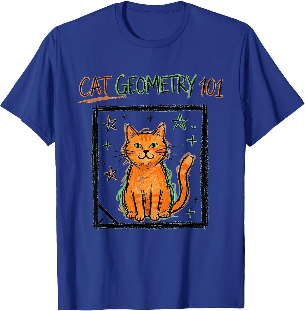 Cat Geometry 101 Funny Math Teacher Cat Lover Gift T-Shirt - Royal Blue