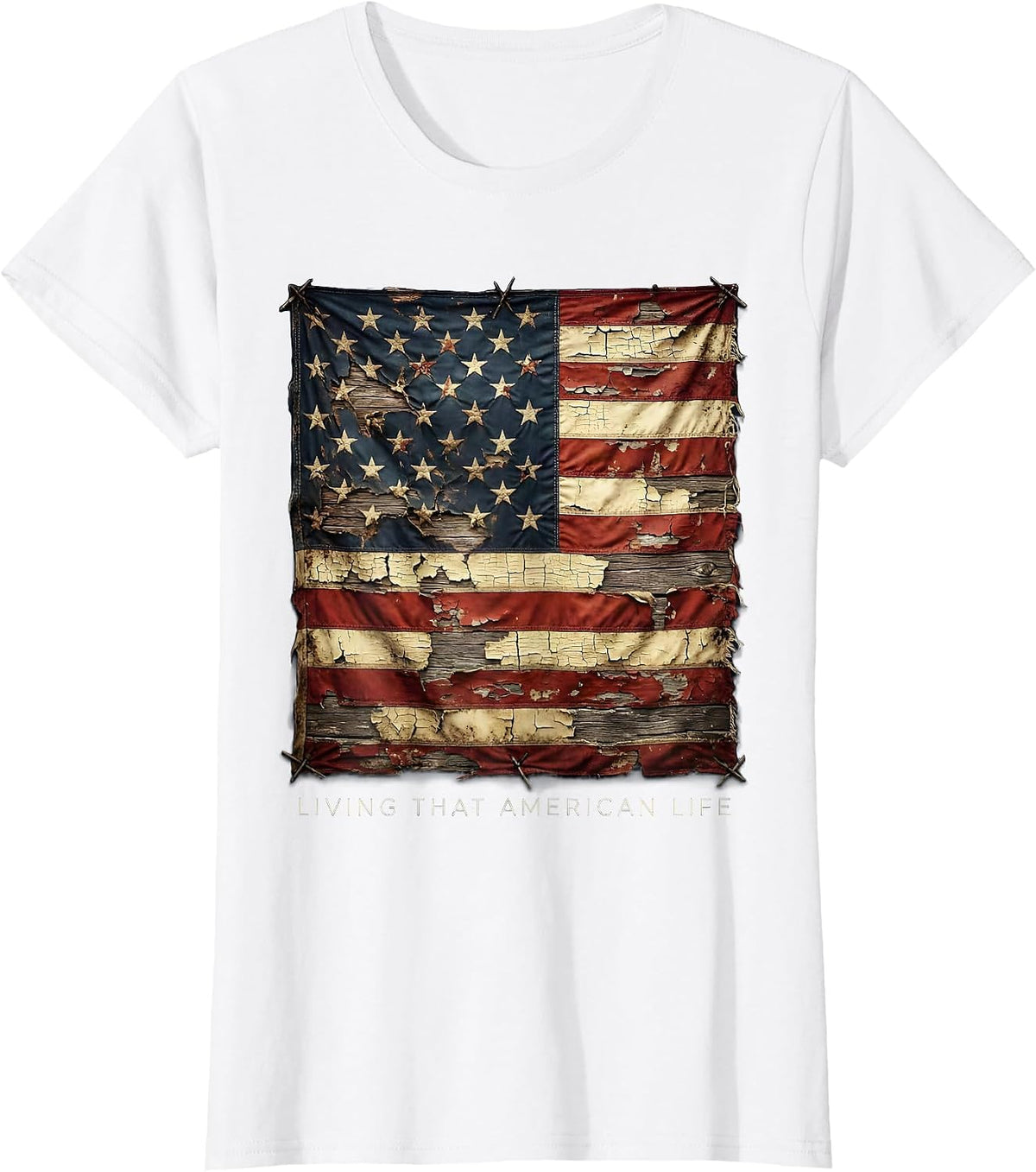 Living That American Life Patriotic Design T-Shirt - White