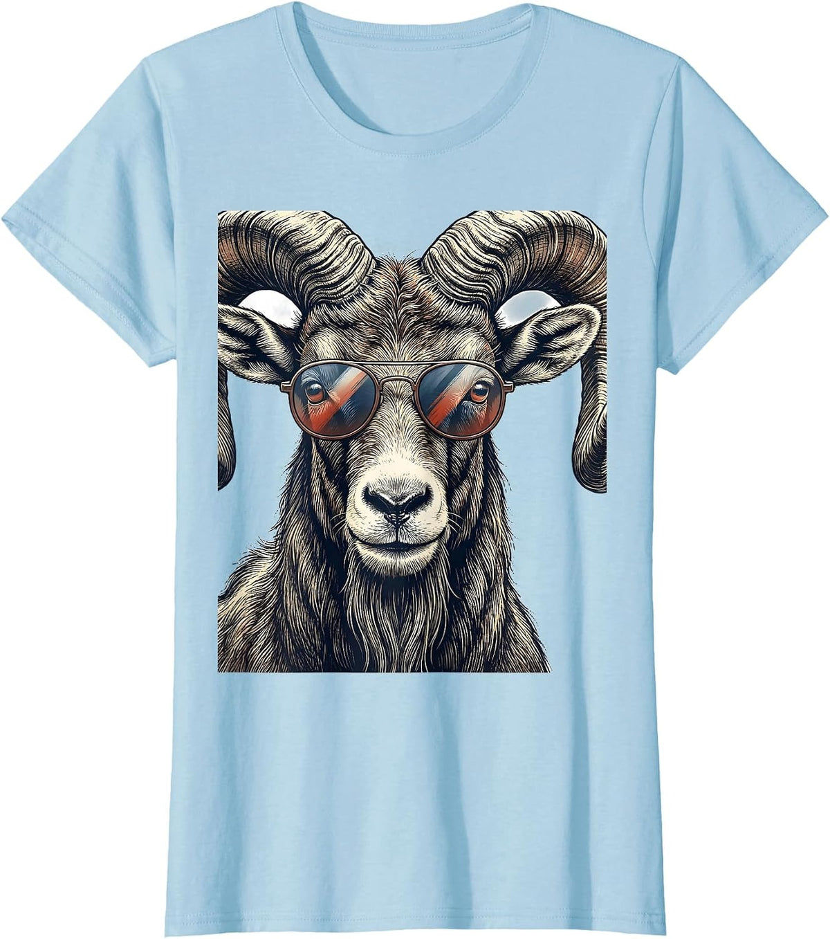 Goat Sunglasses Cool Animal Humor Novelty T-Shirt - Baby Blue