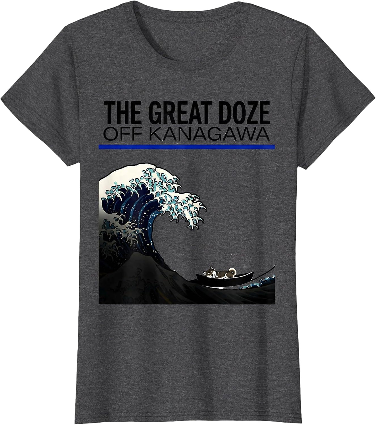 Women's The Great Doze off Kanagawa Funny Japanese Art Animal Meme T-Shirt - Dark Heather Grey