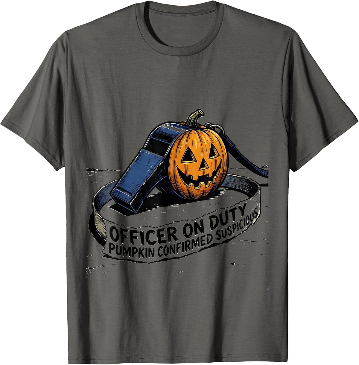 OFFICER ON DUTY, PUMPKIN CONFIRMED SUSPICIOUS Halloween T-Shirt - Asphalt Grey