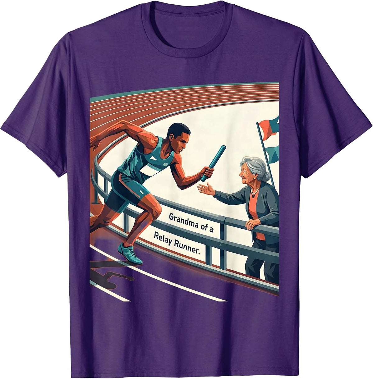 Grandma of a Relay Runner Flat Vector Track Mom Pride T-Shirt - Purple