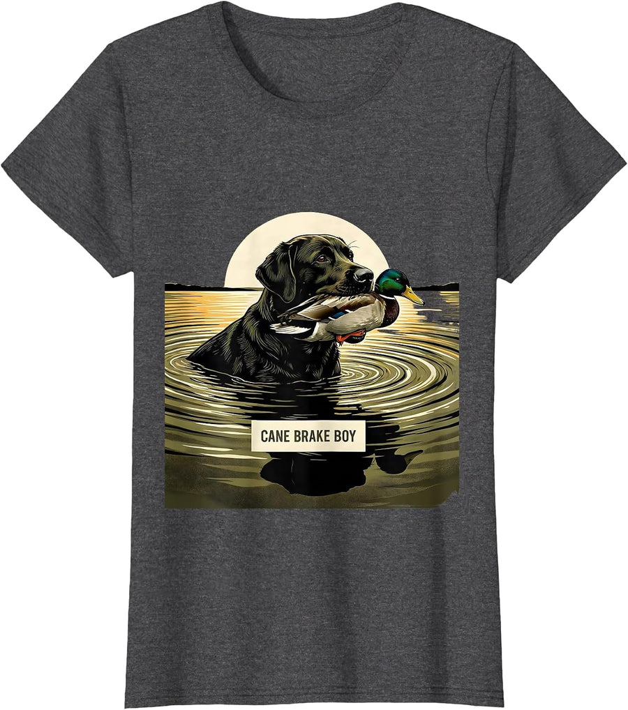 Women's Cane Brake Boy Vintage Labrador Duck Hunting Southern T-Shirt - Dark Heather Grey