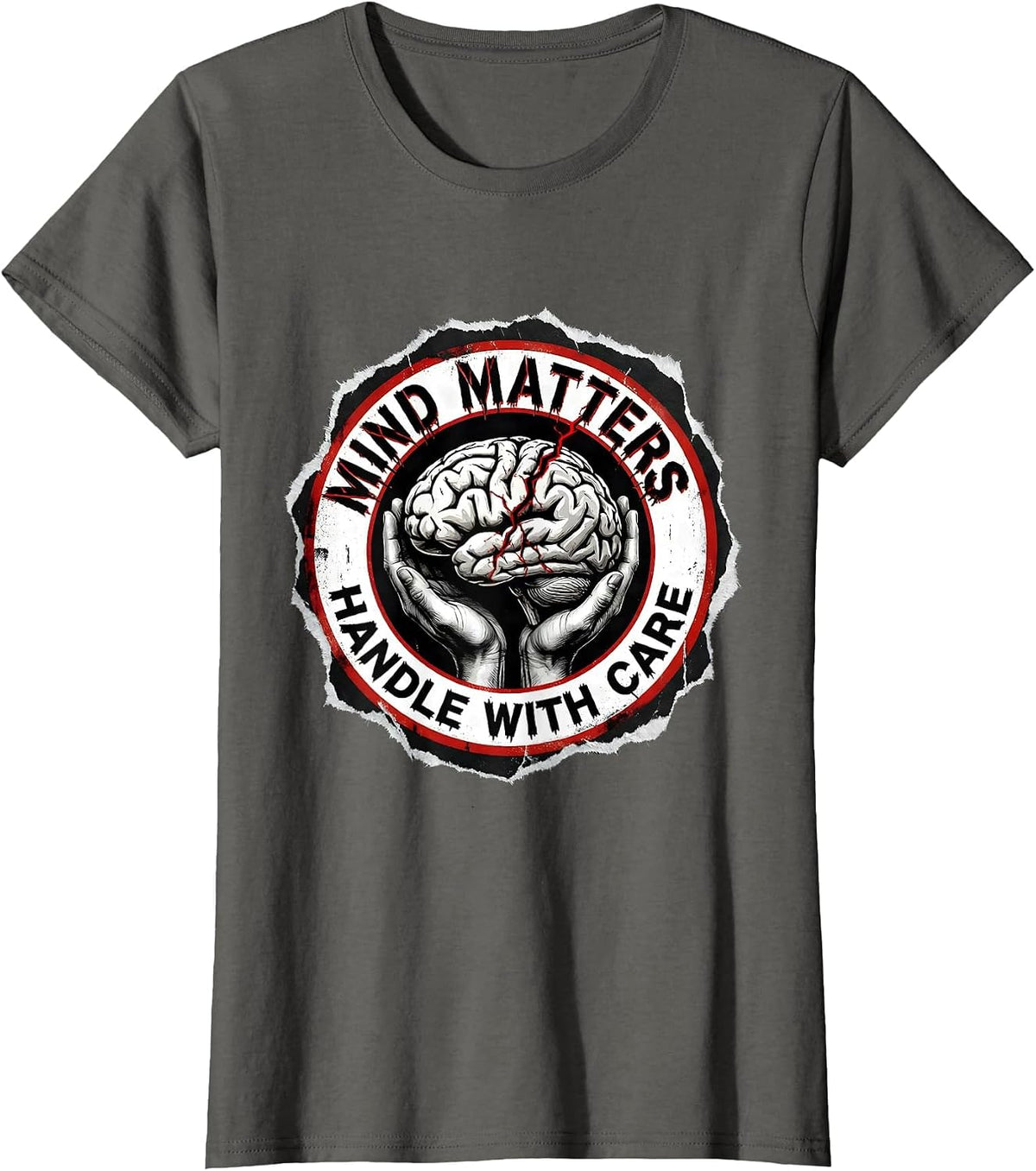 Women's Mind Matters Handle With Care Mental Health Design T-Shirt - Asphalt Grey