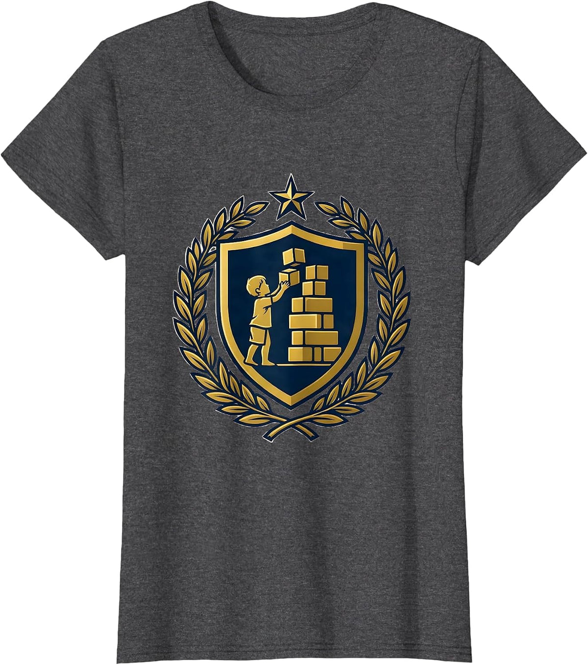 Women's Special Education Building Blocks Graphic Tee T-Shirt - Dark Heather Grey