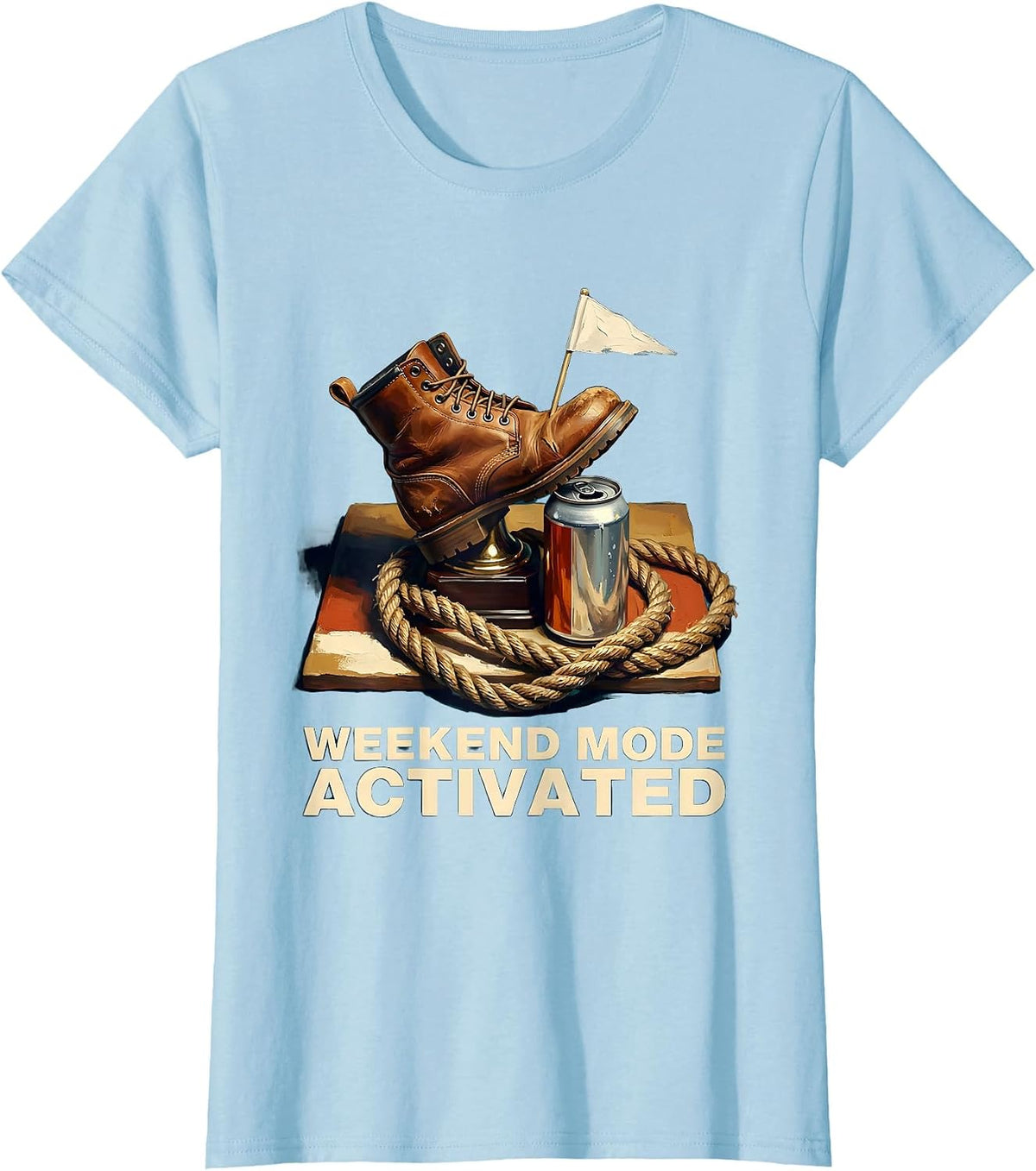 Weekend Mode Activated Labor Day Graphic T-Shirt, Women, Baby Blue, X-Small - As Pictured