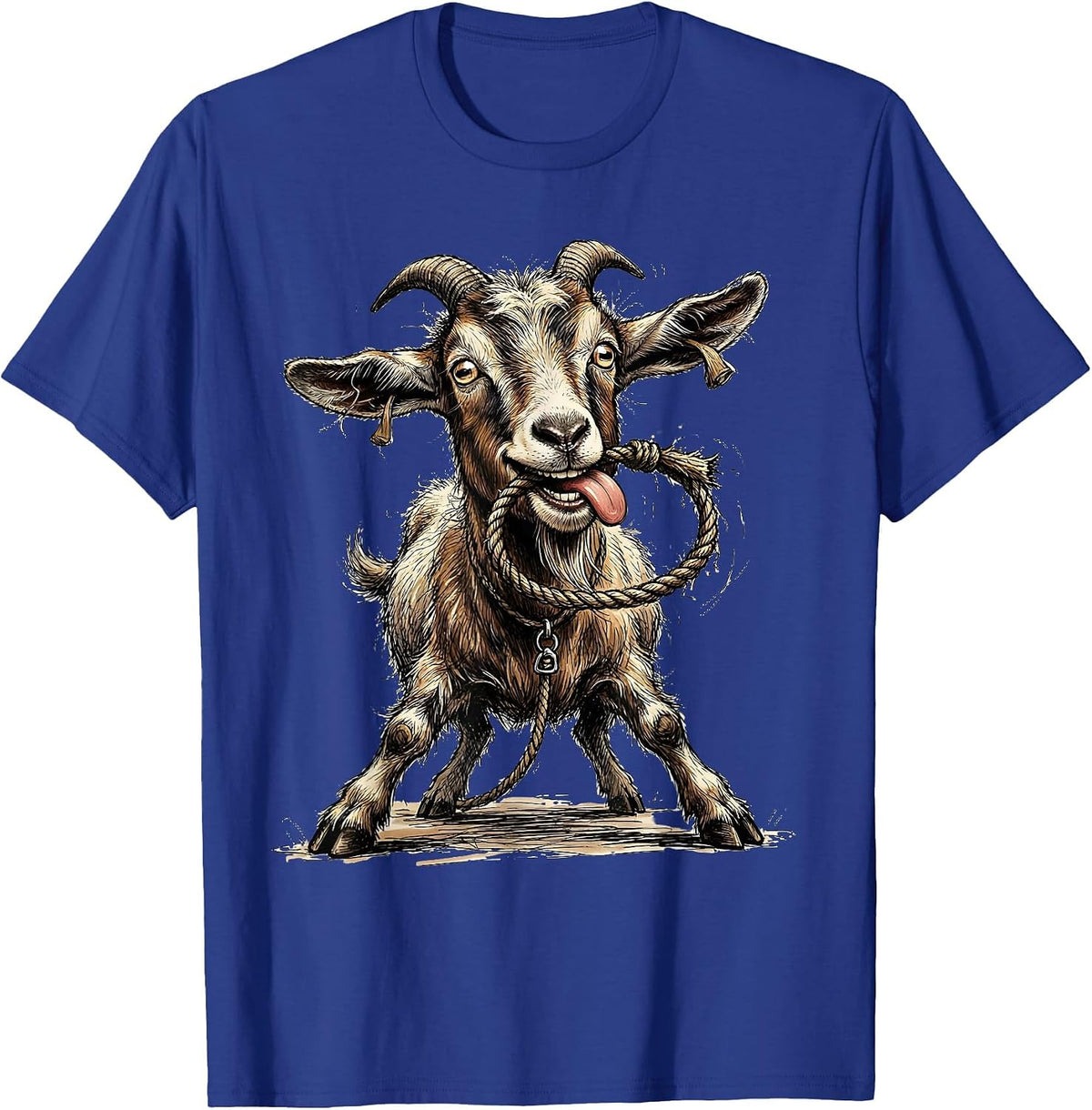 Derpy Goat Eating Its Own Leash Funny Animal T-Shirt - Royal Blue