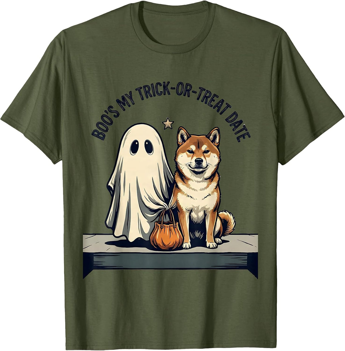 Boo's My Trick-or-Treat Date Funny Ghost Dog Mom Halloween T-Shirt - Olive Green