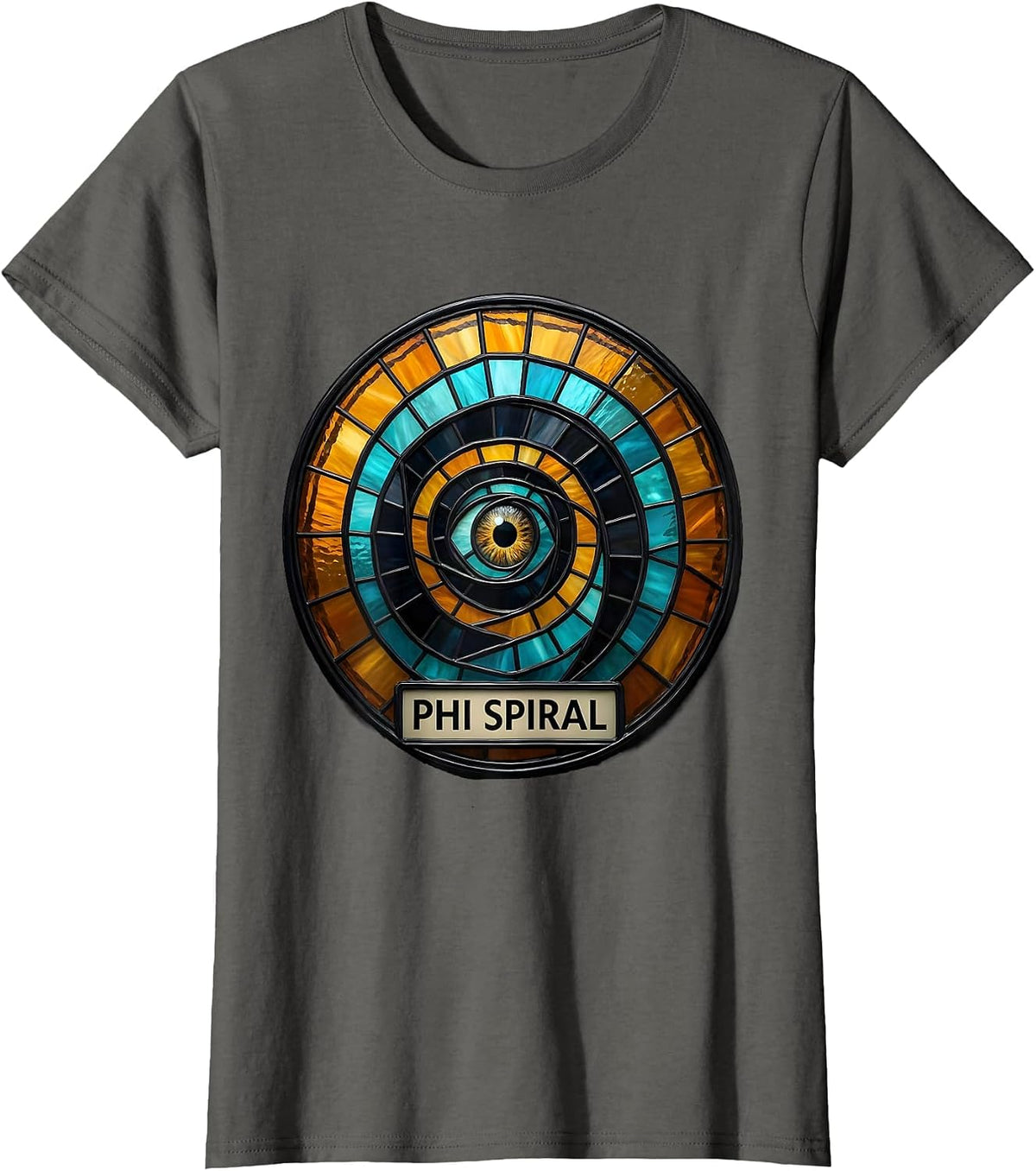 Women's Phi Spiral Stained Glass Sacred Geometry Math Enthusiast Art T-Shirt - Asphalt Grey