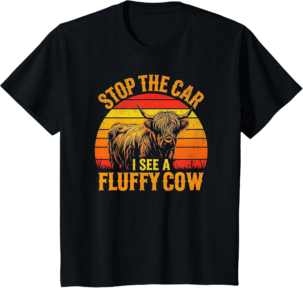 Stop The Car I See A Fluffy Cow Highland Cow Lover Funny T-Shirt - Black