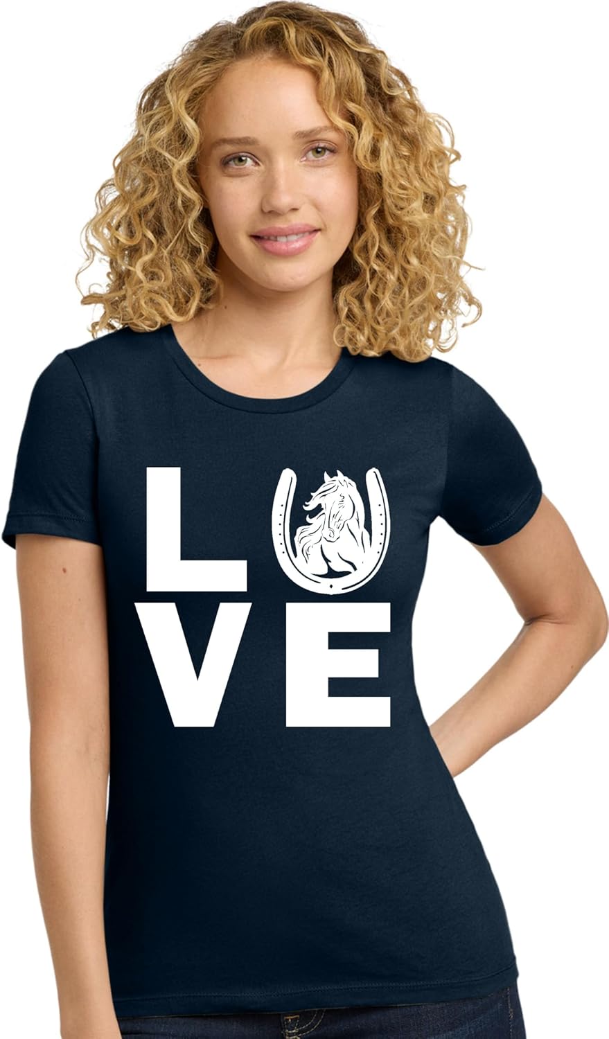 Go All Out Womens Love Horses Horse Lover Equestrian Deluxe Soft T-Shirt - Navy Blue