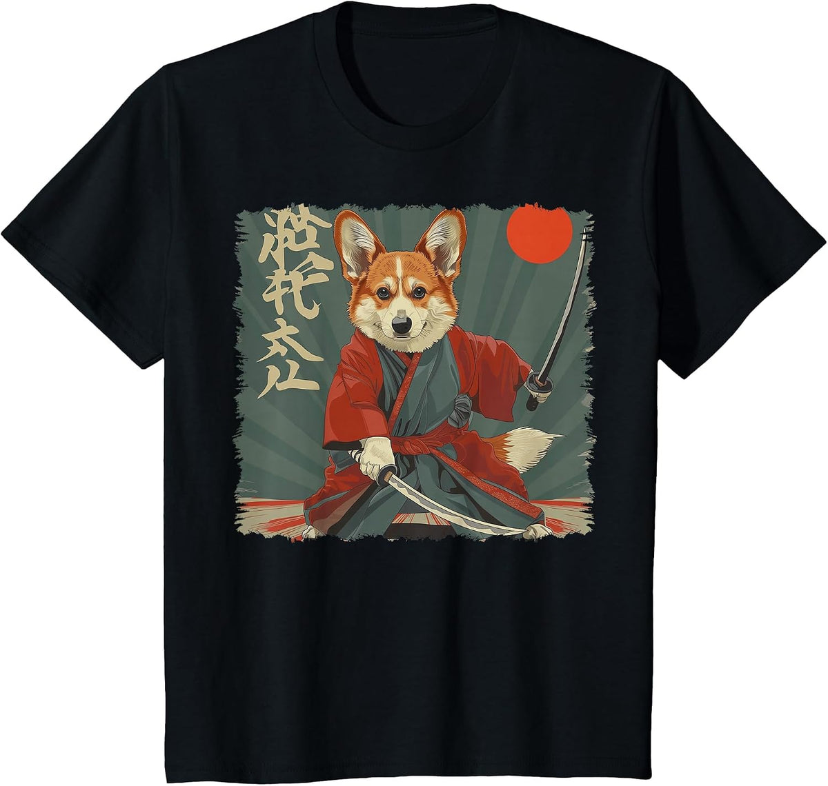 Pembroke Welsh Corgi Dog Japanese Art Samurai Ukiyo-e T-Shirt - Black
