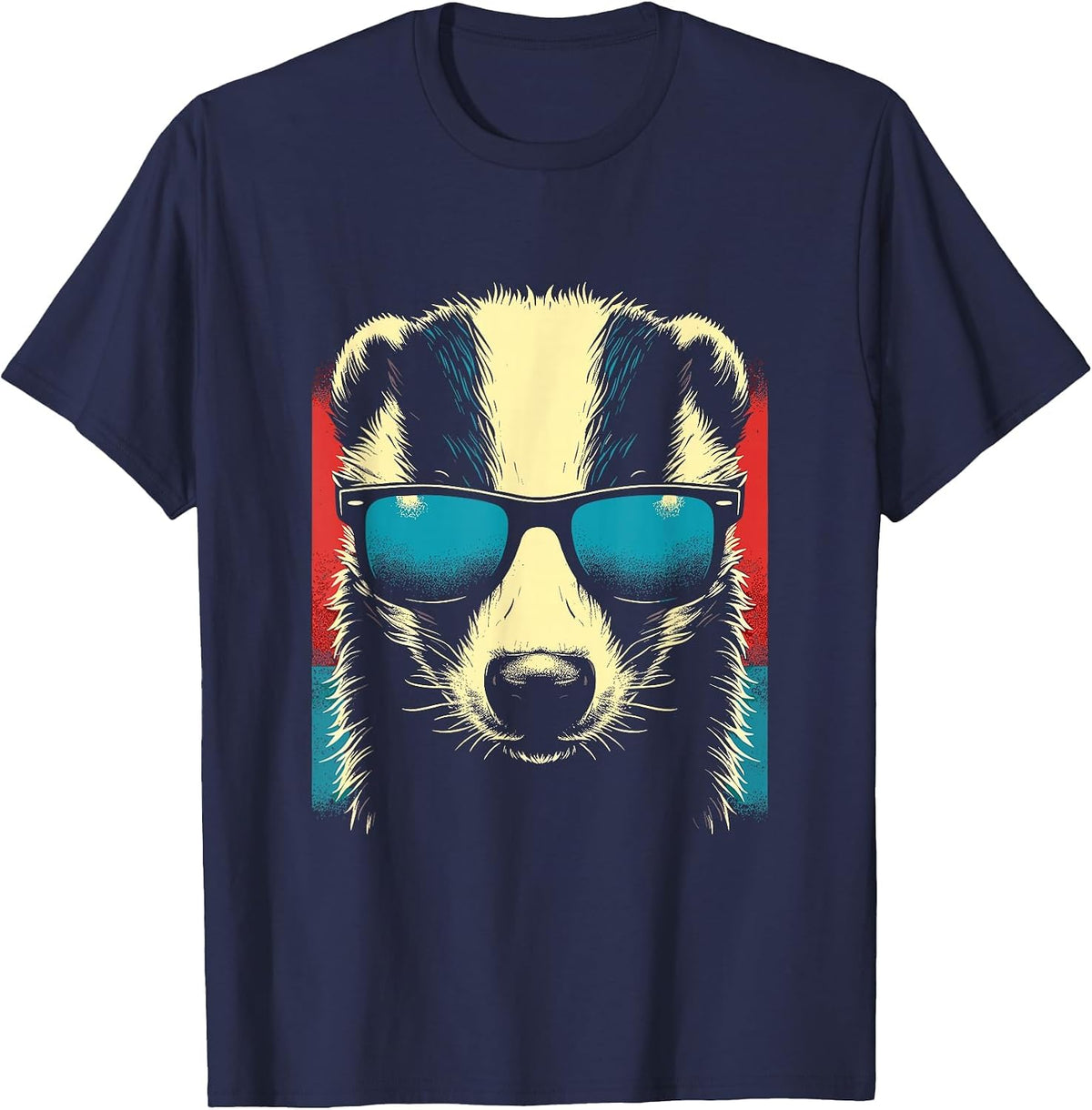 Retro Honey Badger with Sunglasses - Vintage Favorite Animal T-Shirt - Navy Blue