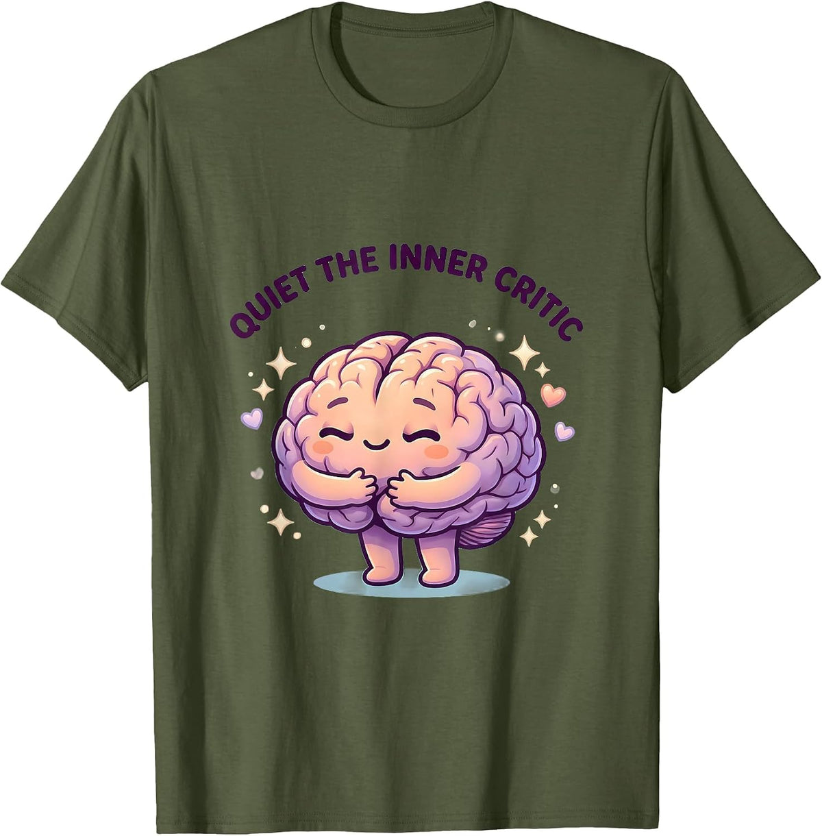 Men's Quiet the Inner Critic Mental Health Matters Design T-Shirt - Olive Green