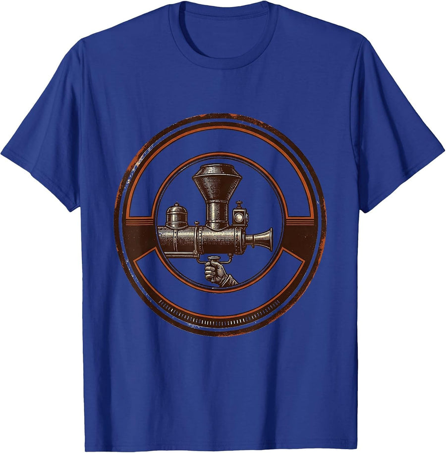Steam Train Whistle Badge Vintage Locomotive Enthusiast T-Shirt - Royal Blue