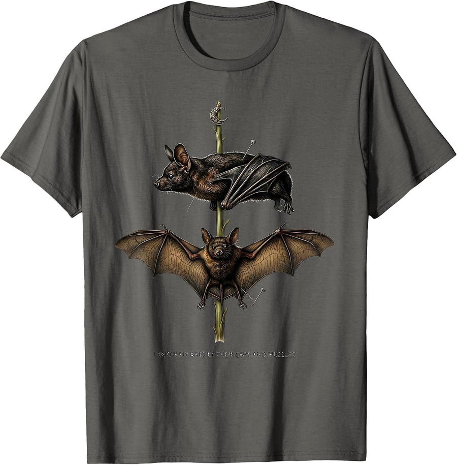 I Know My Bats By Their Ears And Muzzles Botanical T-Shirt - Asphalt Grey