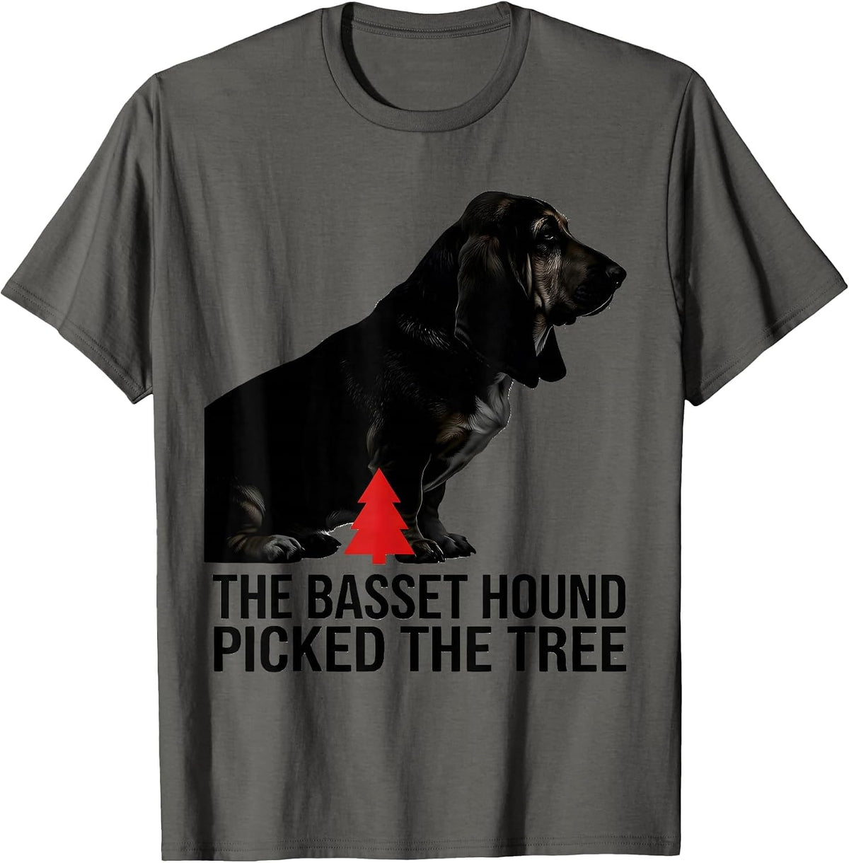 Men's The Basset Hound Picked The Tree Funny Christmas Dog Lover T-Shirt - Asphalt Grey