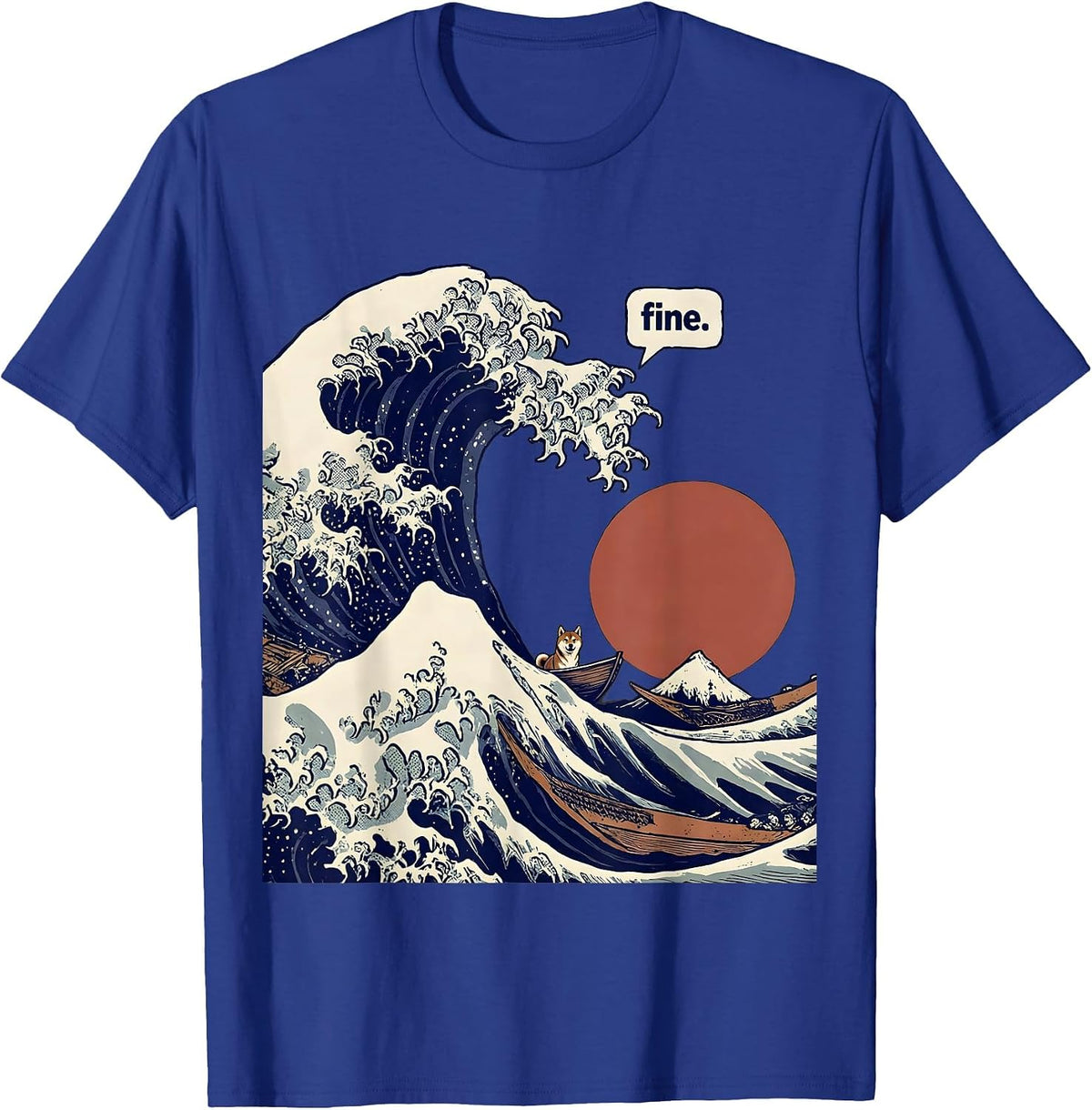 fine Monumental Woodcut Engraving Animal Surfing Great Wave T-Shirt - Royal Blue