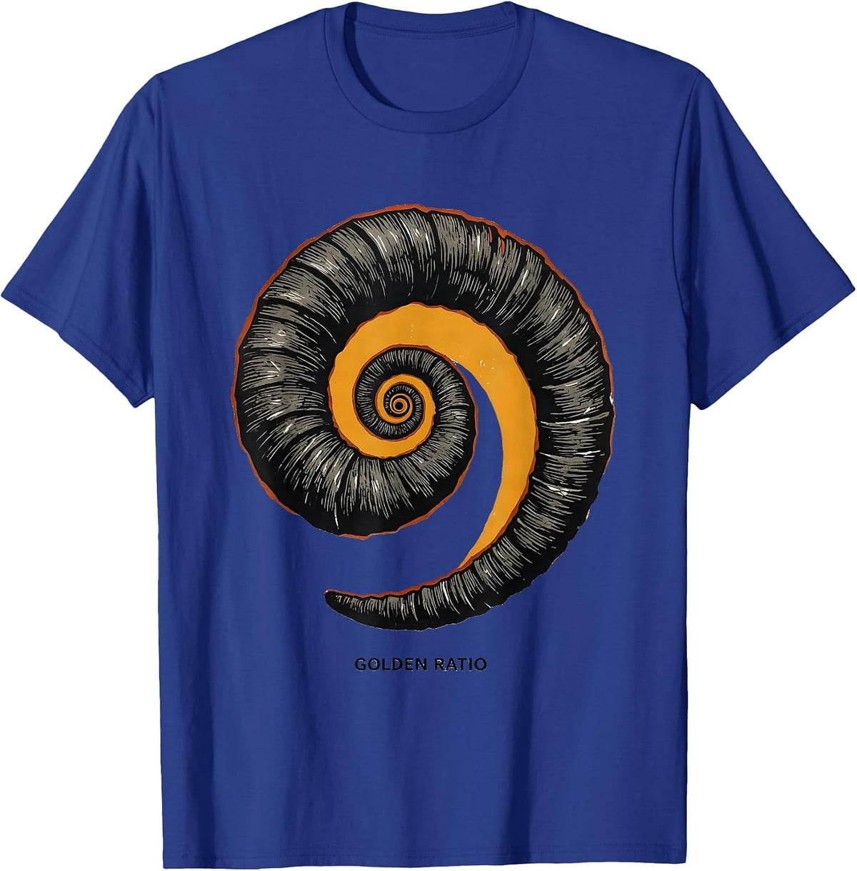 Golden Ratio Linocut Math Enthusiast Sacred Geometry Spiral T-Shirt - Royal Blue