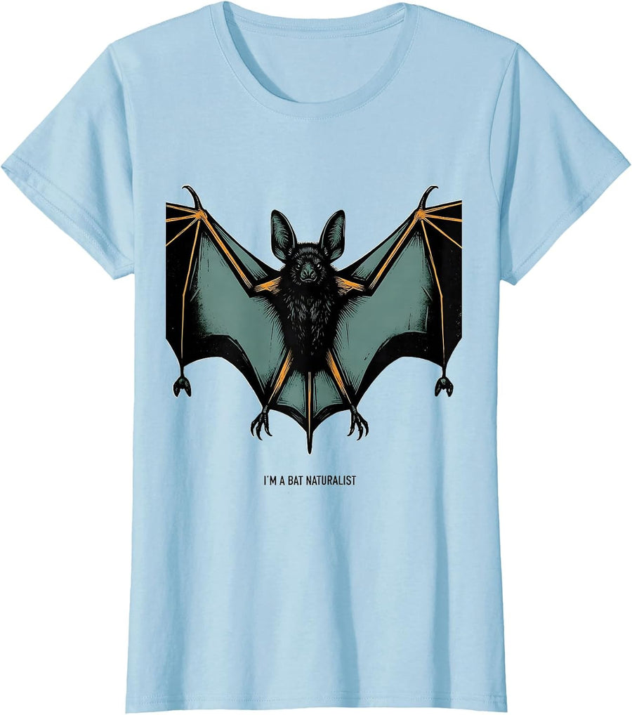 Women's I'm A Bat Naturalist Editorial Conceptual Bat Lover Wildlife T-Shirt - Baby Blue