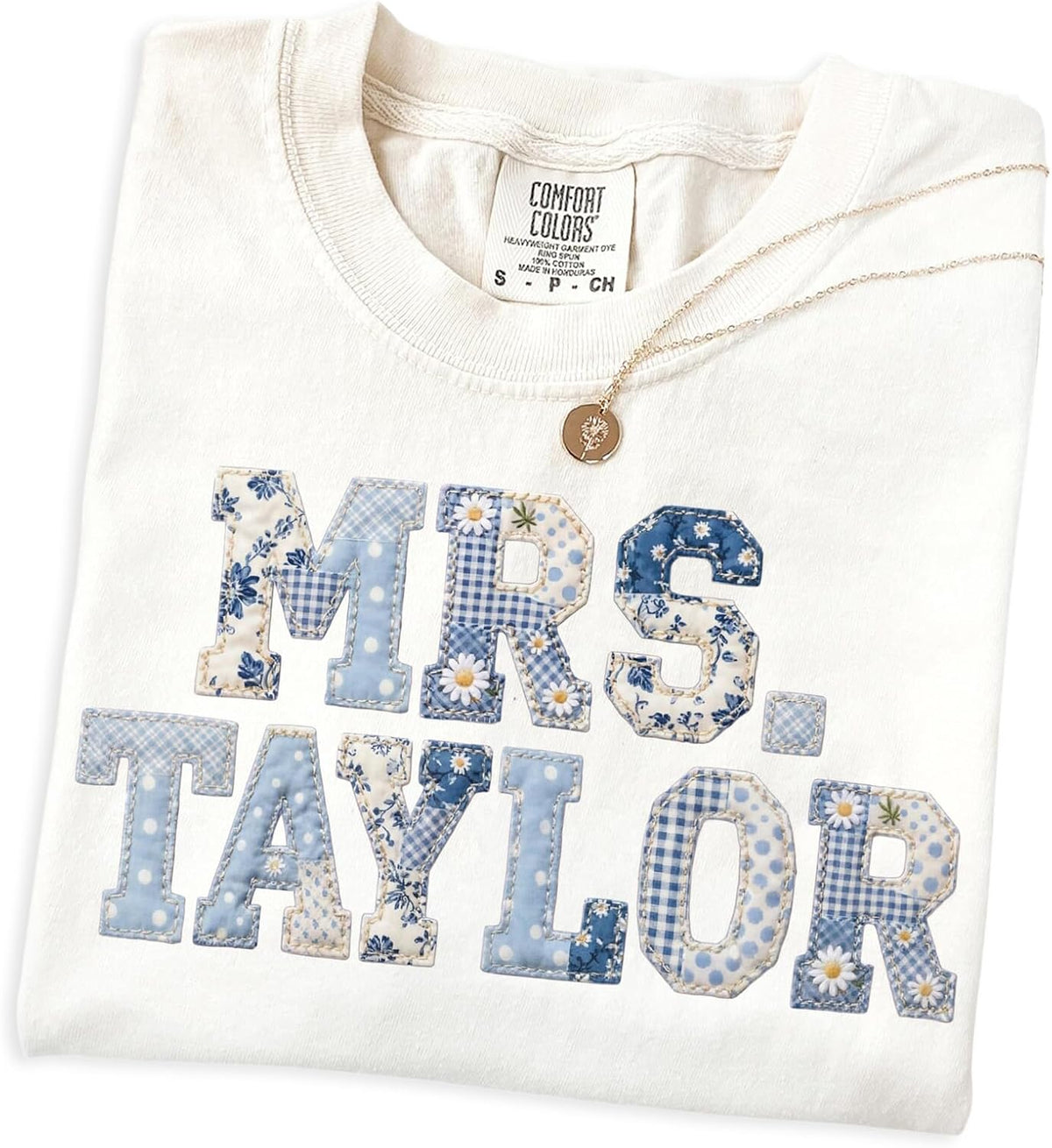 Personalized Teacher Shirts - Custom Patchwork Floral Effect T-Shirt, Gift for Teachers, Teacher Clothes - Teacher Name