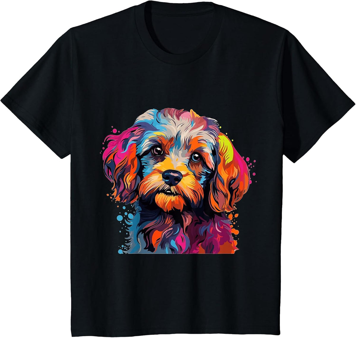 Cavapoo Dog Breed Pet Cute Colorful Pop Art Graphic T-Shirt - Black