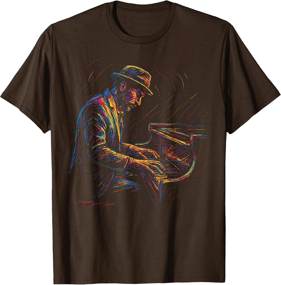 Jazz Musician Piano Player Pianist Artistic Music Jazz Lover T-Shirt - Brown